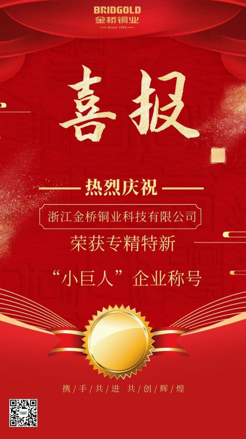 熱烈慶祝金橋銅業(yè)榮獲專精特新“小巨人”企業(yè)稱號 熱烈慶祝金橋銅業(yè)榮獲專精特新“小巨人”企業(yè)稱號
